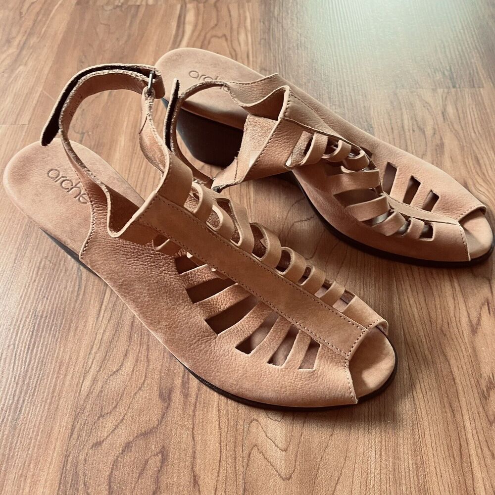Arche EGGORA Sandals Nubuck Leather Wedge US 9 EU 40 UK 7 Light Brown